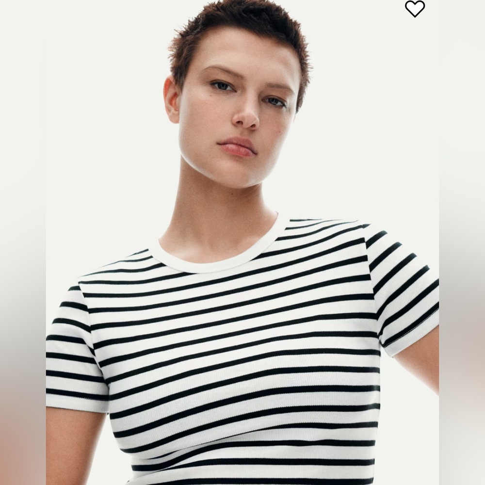 H&M Black and White Striped Ribbed Crop T-Shirt